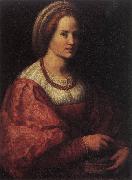 Andrea del Sarto Portrait of a Woman with a Basket of Spindles oil on canvas